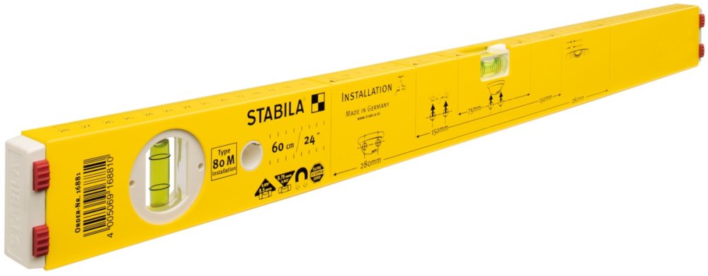 Уровень Stabila тип 80M, 60см (1верт.,1гориз.,точн. 0,5мм/м) для сантехника