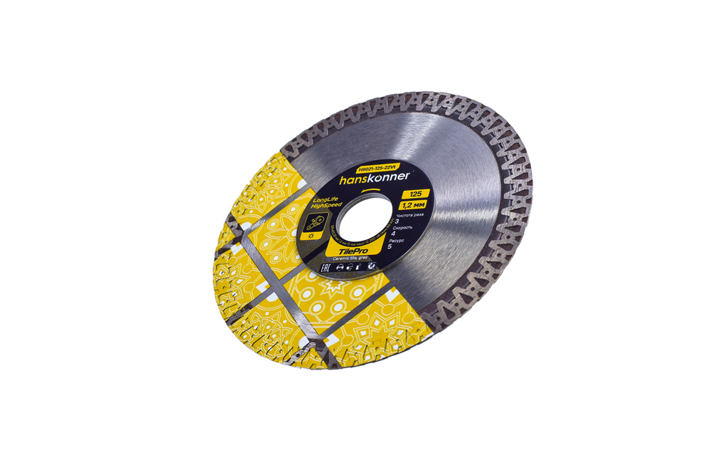 Алмазный диск 125x22,23x1,2 мм V-тип TilePro Hanskonner