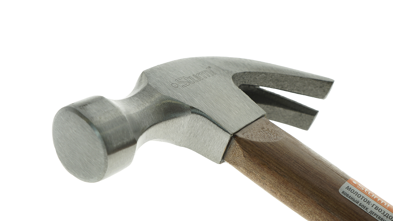 Молоток-гвоздодер, 450 г, кованый боек, деревянная рукоятка Sturm!
