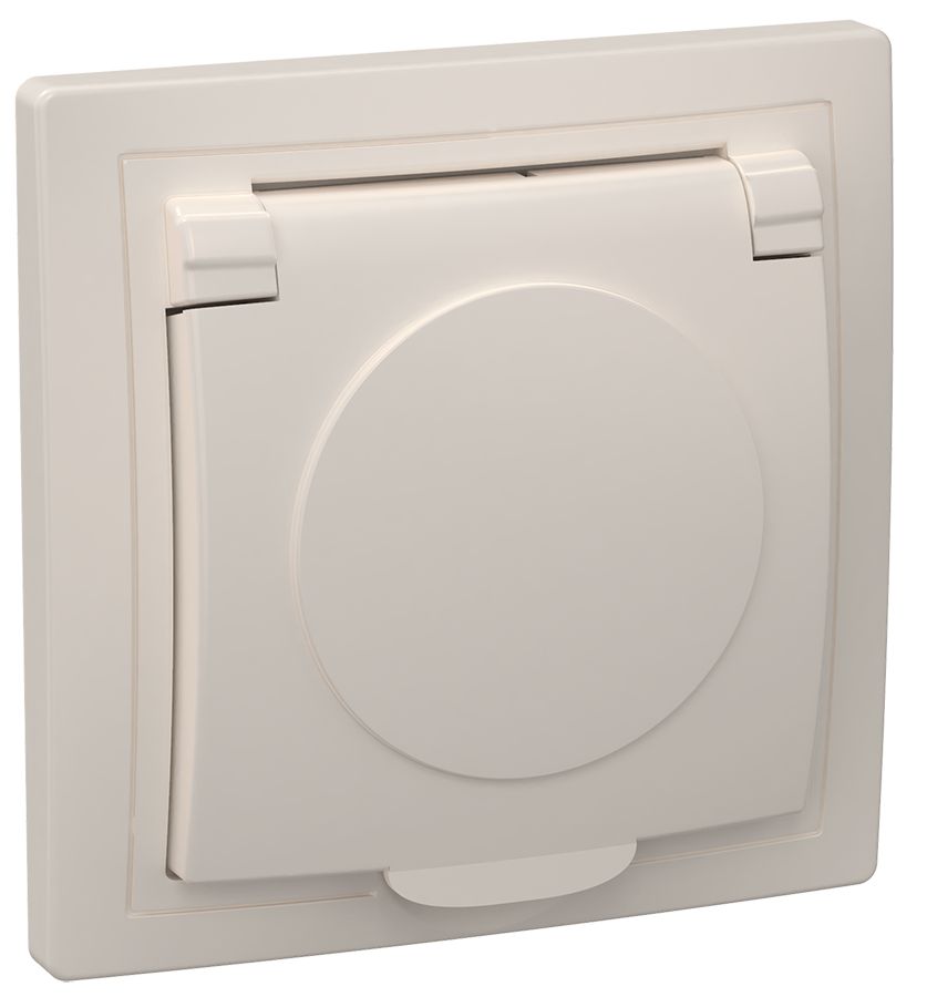 KVARTA Розетка 1-местная РСб10-3-ККм с заземляющим контактом с крышкой 16А кремовый IEK