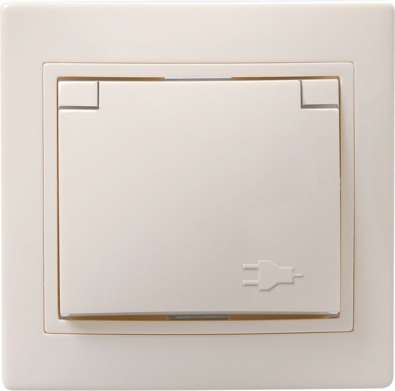 KVARTA Розетка 1-местная РСбш10-3-ККм с заземляющим контактом с защитной шторкой с крышкой 16А кремовый IEK