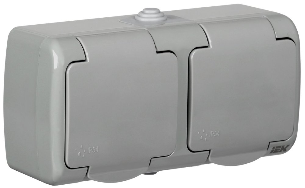 AQUATIC Розетка 2-местная с заземлением и крышкой для открытой установки 16А IP54 РСш22-2-А IEK