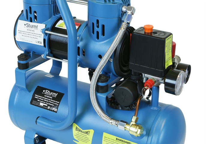 Компрессор безмасляный AC93210OL Sturm! 0,9кВт, 180л/мин, ресивер 10л, бесшумный