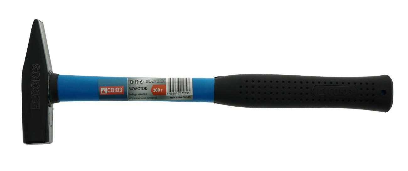Молоток слесарный, кованый боек, 200 г, фибергласовая рукоятка, СОЮЗ