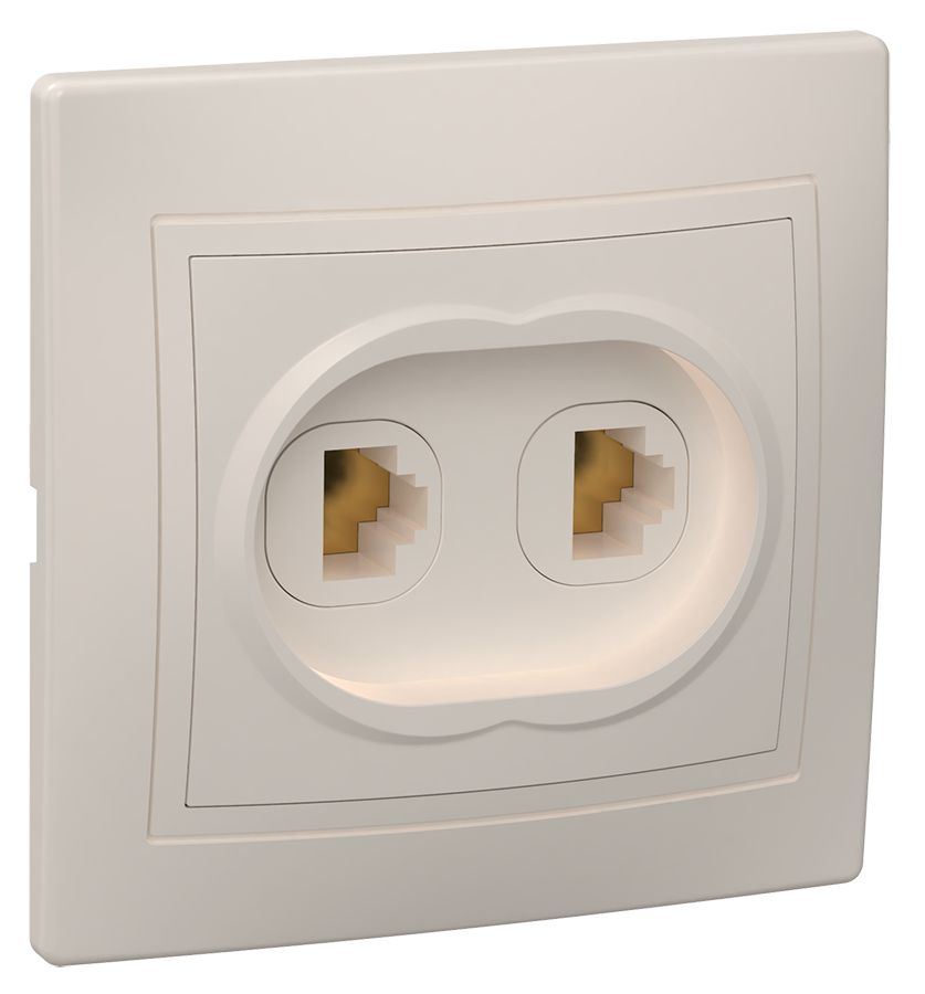 KVARTA Розетка 2-местная телефонная RJ11 РТ12-ККм кремовый IEK