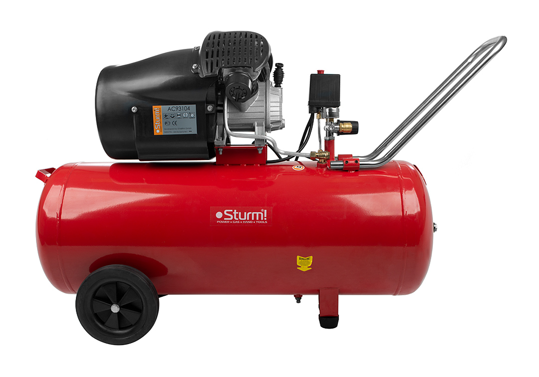 Компрессор воздушный масляный Sturm! AC93104 2,4кВт,410л/мин, ресивер 100л, прямой привод,предохр. клапан