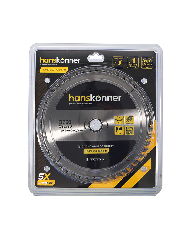 Пильный диск по дереву 250x32/30 мм, 48 зубьев, Hanskonner