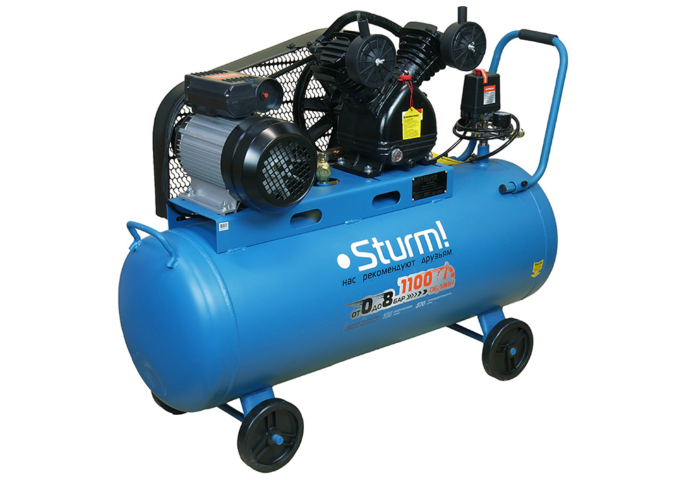 Компрессор воздушный масляный Sturm! AC932100B, 2,4кВт,410 л/мин, ресивер100л,, ременной привод