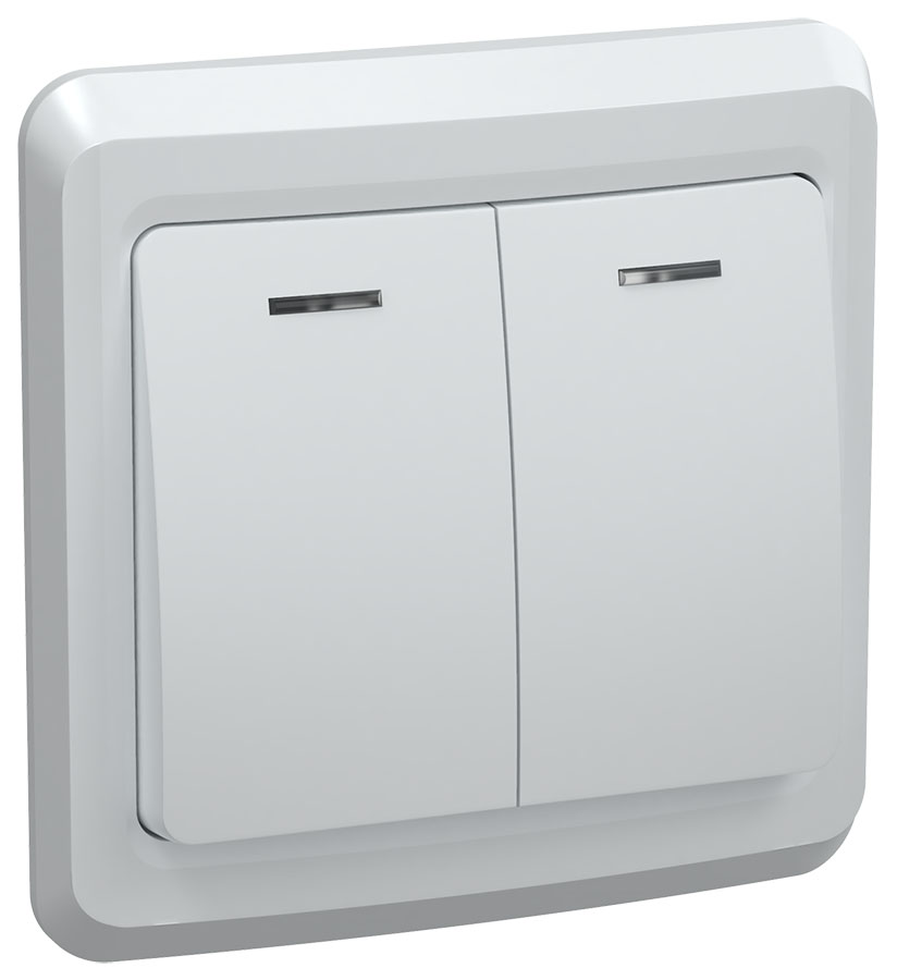 VEGA Выключатель 2-клавишный с индикацией ВС10-2-1-ВБ 10А белый IEK