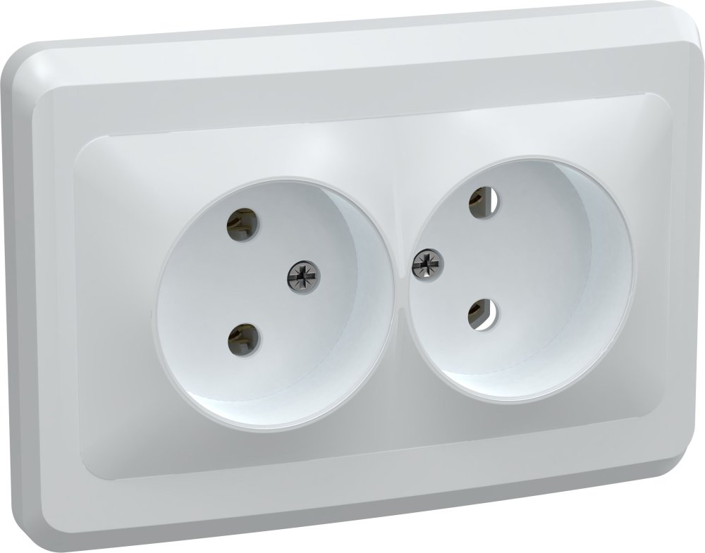VEGA Розетка 2-местная РС12-2-ВБ без заземляющего контакта без защитной шторки 10А белый IEK