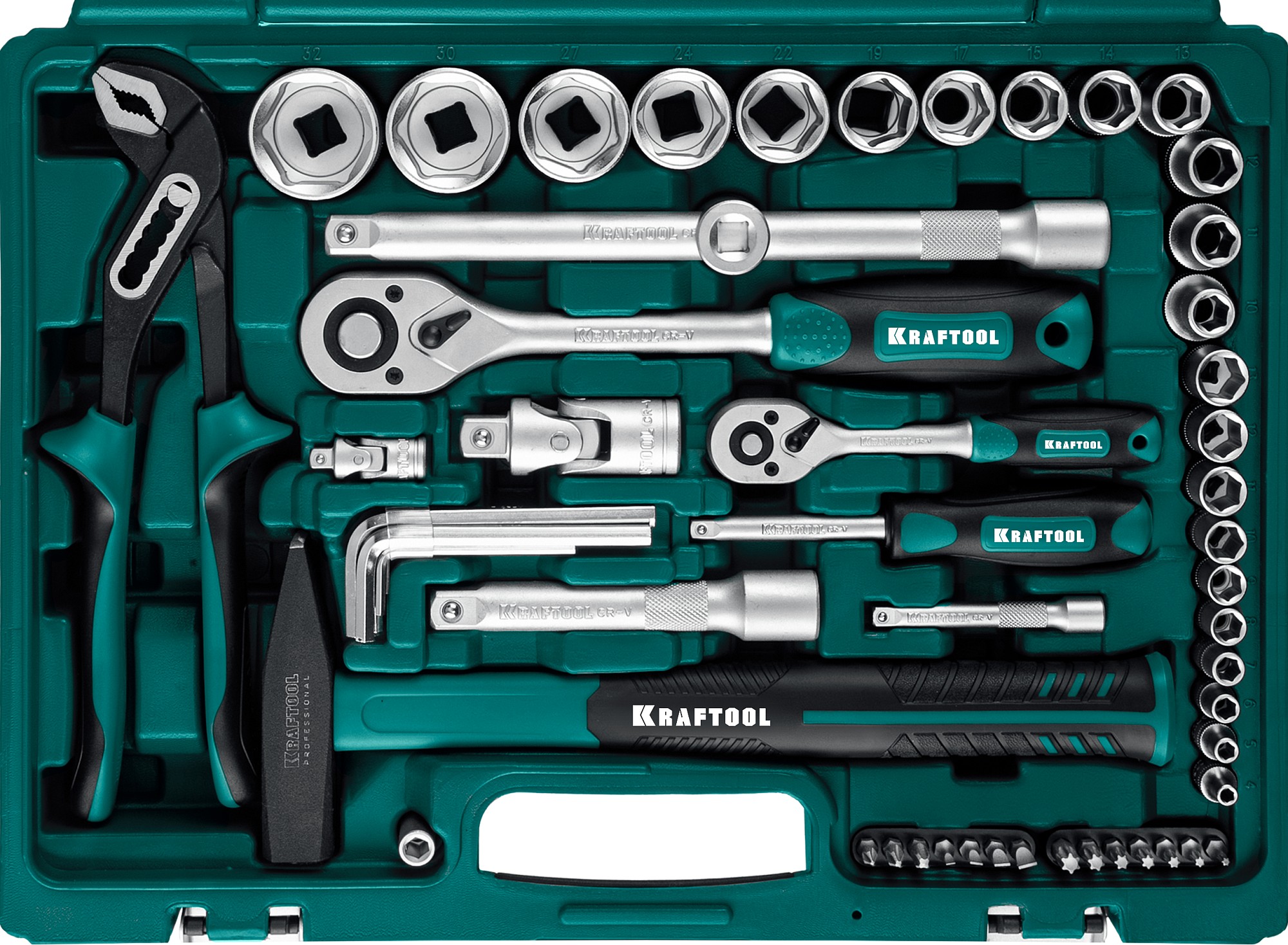 KRAFTOOL EXTREM-76, 76 предм., (1/2″+3/8″+1/4″), универсальный набор инструмента (27889-H76)