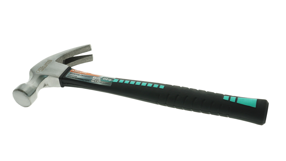 Молоток-гвоздодер, 450 г, кованый боек, обрезиненная рукоятка Sturm!