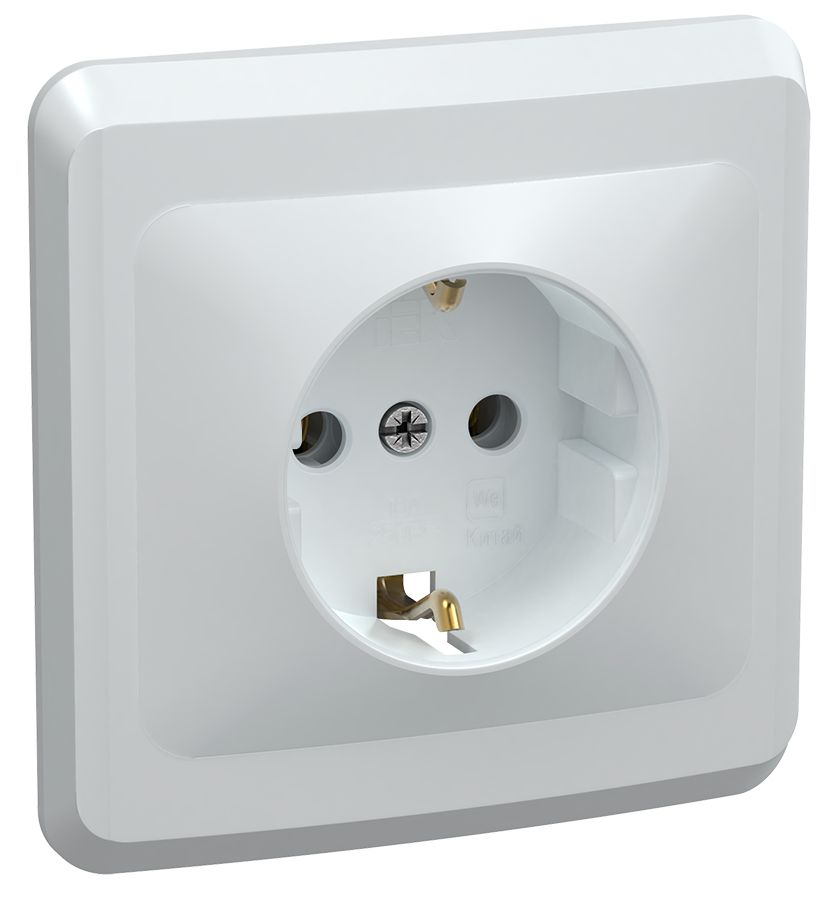 VEGA Розетка 1-местная РС10-3-ВБ с заземляющим контактом без защитной шторки 16А белый IEK