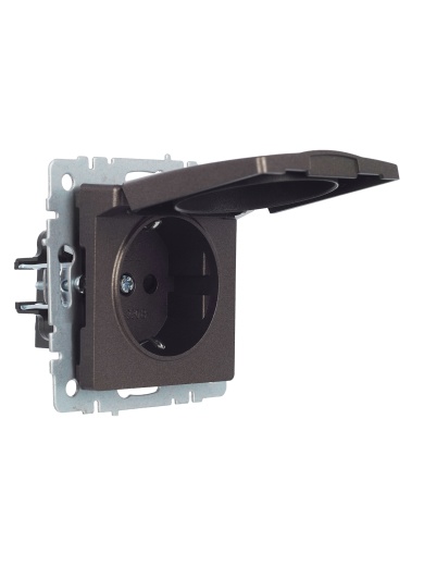 BRITE Розетка 1-местная с заземлением с защитными шторками и крышкой 16А IP20 РСбш10-3-БрТБ темная бронза IEK