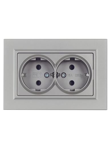 BRITE Розетка 2-местная с заземлением с защитными шторками 16А в сборе РСш12-3-БрС сталь IEK