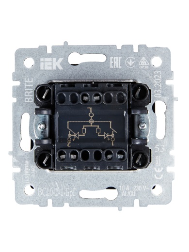 BRITE Выключатель 2-клавишный с индикацией 10А ВС10-2-1-БрГ графит IEK