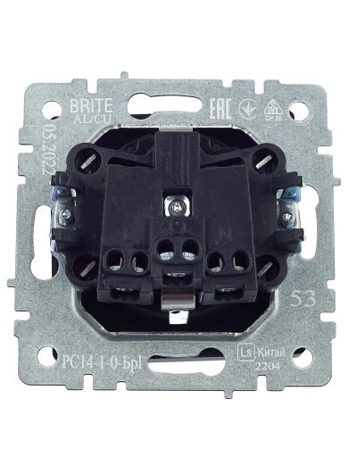 BRITE Розетка 1-местная с заземлением с защитными шторками 16А РС14-1-0-БрГ графит IEK