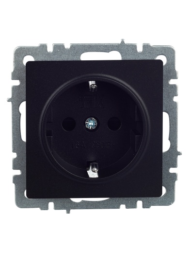 BRITE Розетка 1-местная с заземлением с защитными шторками 16А РС14-1-0-БрЧ черный IEK