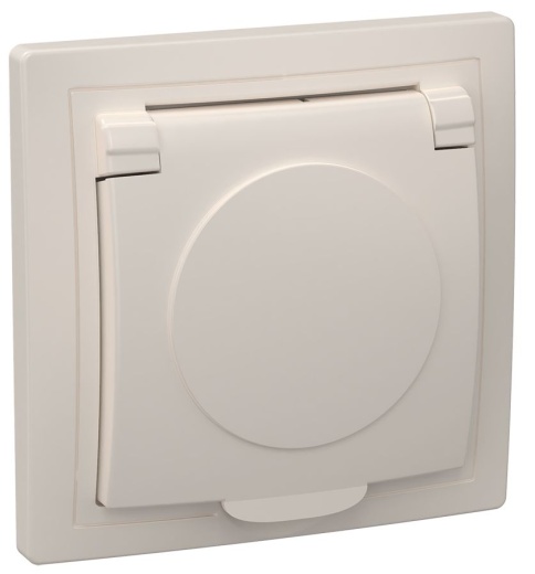 KVARTA Розетка 1-местная РСб10-3-ККм с заземляющим контактом с крышкой 16А кремовый IEK