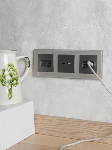 BRITE Розетка двойная RJ11+RJ45 кат.5E РК/Т12-БрС сталь IEK