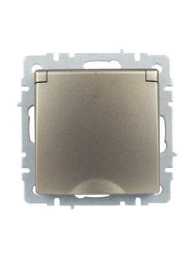 BRITE Розетка 1-местная с заземлением с защитными шторками и крышкой 16А IP20 РСбш10-3-БрШ шампань IEK