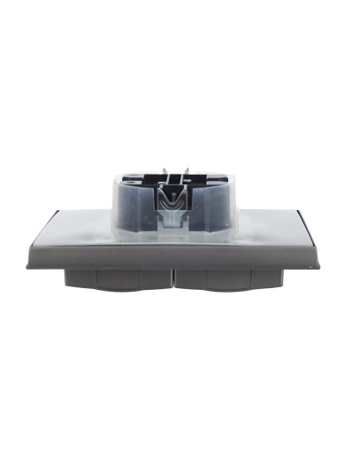 BRITE Розетка 2-местная с заземлением с защитными шторками и крышкой 16А в сборе IP44 РСбш12-3-44-БрС сталь IEK