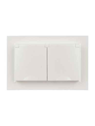 BRITE Розетка 2-местная с заземлением с защитными шторками и крышкой 16А в сборе IP44 РСбш12-3-44-БрЖ жемчуг IEK