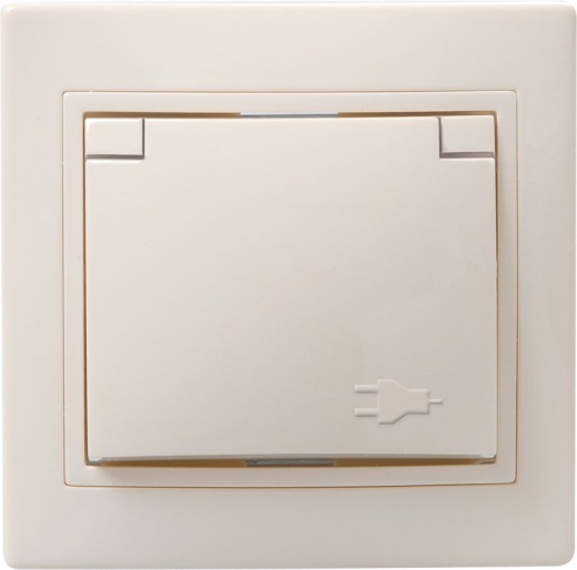 KVARTA Розетка 1-местная РСбш10-3-ККм с заземляющим контактом с защитной шторкой с крышкой 16А кремовый IEK