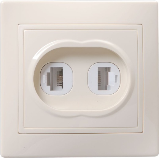 KVARTA Розетка 2-местная компьютерная и телефонная RJ11+RJ45 кат.5е РК/Т12-ККм кремовый IEK