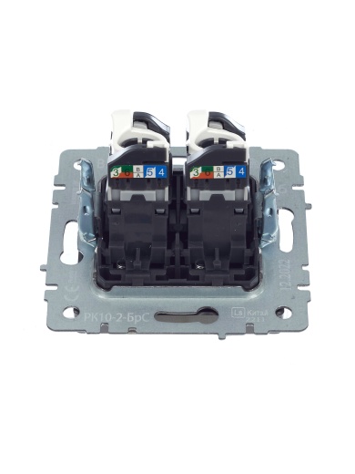 BRITE Розетка компьютерная двойная RJ45 кат.5E РК10-2-БрС сталь IEK