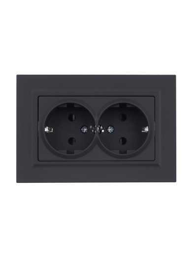 BRITE Розетка 2-местная с заземлением с защитными шторками 16А в сборе РСш12-3-БрГ графит IEK