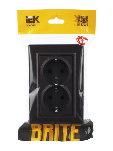 BRITE Розетка 2-местная с заземлением без защитных шторок 16А в сборе РС12-3-БрТБ темная бронза IEK