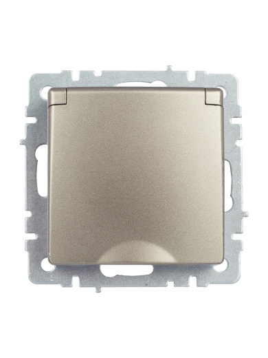 BRITE Розетка 1-местная с заземлением с защитными шторками и крышкой 16А IP44 РСбш10-3-44-БрШ шампань IEK