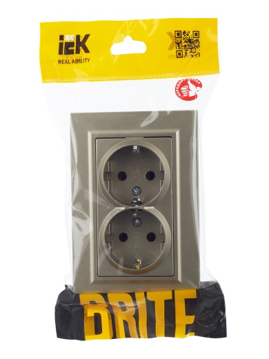BRITE Розетка 2-местная с заземлением без защитных шторок 16А в сборе РС12-3-БрШ шампань IEK