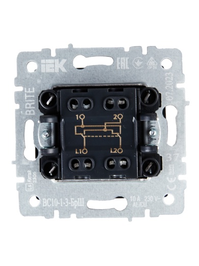 BRITE Выключатель 1-клавишный перекрестный 10А ВС10-1-3-БрШ шампань IEK