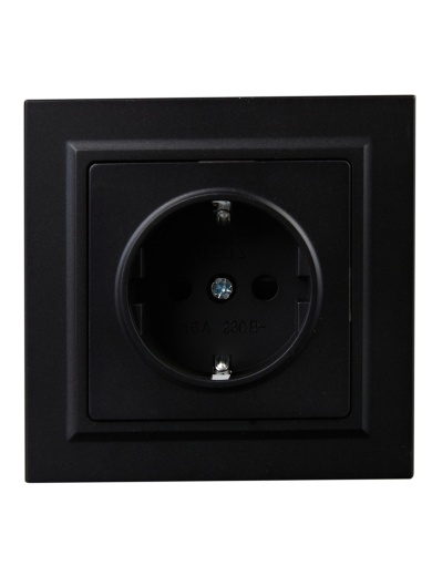 BRITE Розетка 1-местная с заземлением с защитными шторками 16А в сборе РСР14-1-0-БрЧ черный IEK