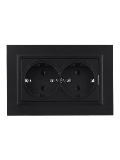 BRITE Розетка 2-местная с заземлением с защитными шторками 16А в сборе РСш12-3-БрЧ черный IEK