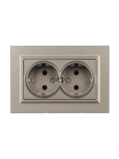 BRITE Розетка 2-местная с заземлением без защитных шторок 16А в сборе РС12-3-БрШ шампань IEK