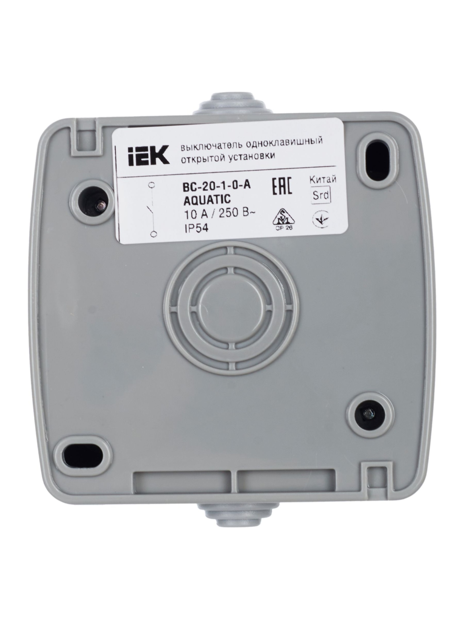 AQUATIC Выключатель 1-клавишный для открытой установки 10А IP54 ВС-20-1-0-А IEK