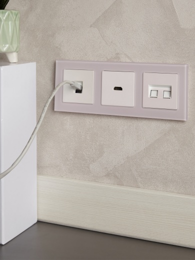 BRITE Розетка компьютерная двойная RJ45 кат.6 РК11-2-БрЖ жемчуг IEK