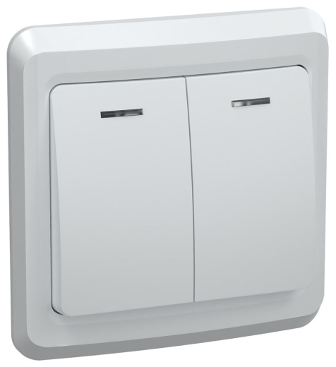 VEGA Выключатель 2-клавишный с индикацией ВС10-2-1-ВБ 10А белый IEK