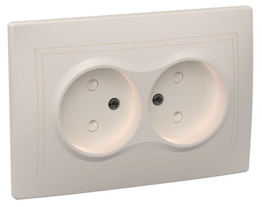 KVARTA Розетка 2-местная РСш12-2-ККм без заземляющего контакта с защитной шторкой 10А кремовый IEK