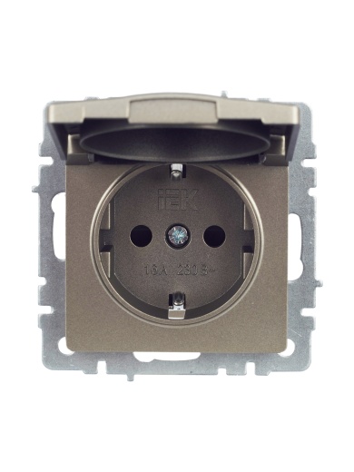 BRITE Розетка 1-местная с заземлением с защитными шторками и крышкой 16А IP44 РСбш10-3-44-БрШ шампань IEK