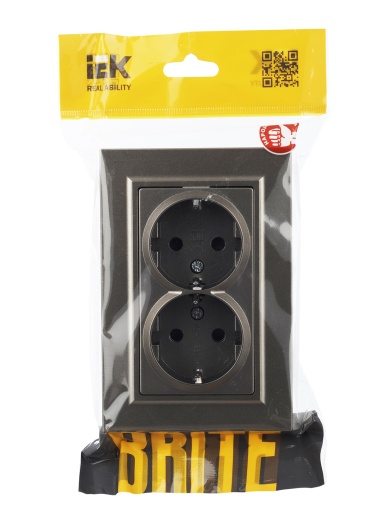 BRITE Розетка 2-местная с заземлением с защитными шторками 16А в сборе РСш12-3-БрШ шампань IEK