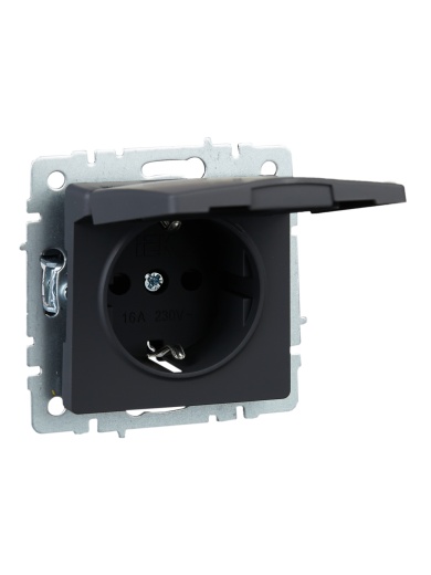 BRITE Розетка 1-местная с заземлением с защитными шторками и крышкой 16А IP20 РСбш10-3-БрГ графит IEK