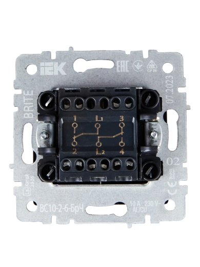 BRITE Выключатель 2-клавишный проходной 10А ВС10-2-6-БрЧ черный IEK