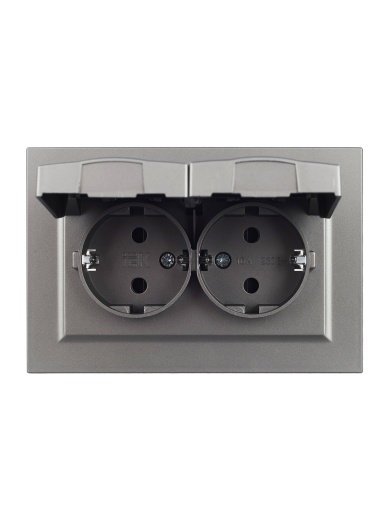 BRITE Розетка 2-местная с заземлением с защитными шторками и крышкой 16А в сборе IP44 РСбш12-3-44-БрС сталь IEK