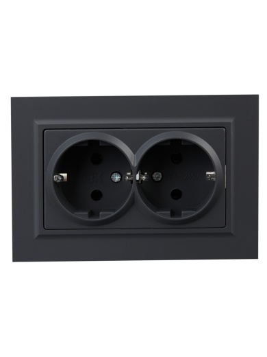 BRITE Розетка 2-местная с заземлением без защитных шторок 16А в сборе РС12-3-БрГ графит IEK