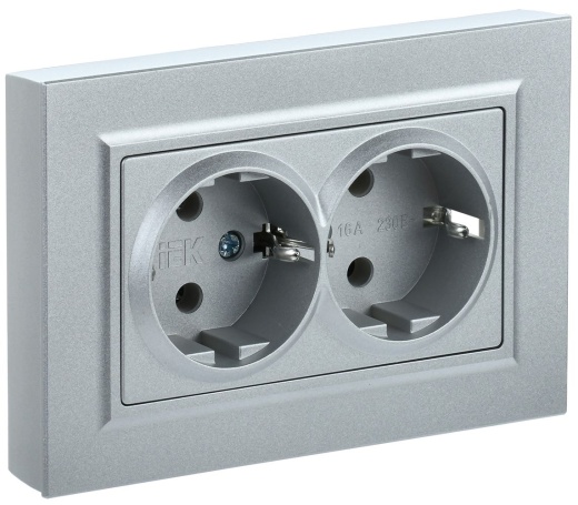BRITE Розетка 2-местная с заземлением с защитными шторками 16А в сборе РСш12-3-БрС сталь IEK