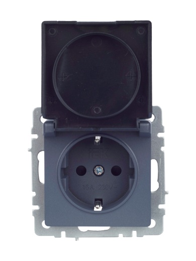 BRITE Розетка 1-местная с заземлением с защитными шторками и крышкой 16А IP20 РСбш10-3-БрМ маренго IEK